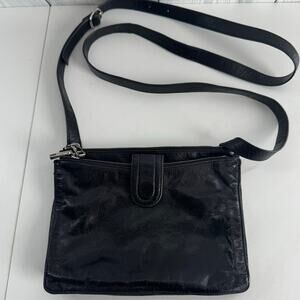 HTF  HOBO International Black Glazed Leather Crossbody Bag 9 x 7